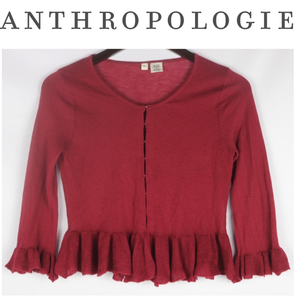 ANTHROPOLOGIE | MOTH PEPLUM RUFFLE CARDIGAN TOP